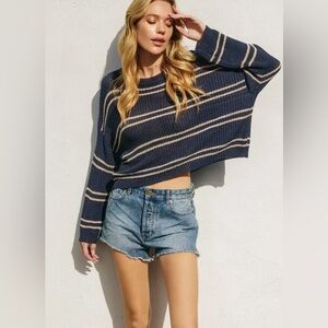 Dress Forum Wholesale Double Stripe Open Knit Sweater